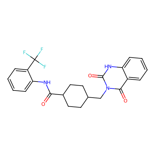 4-((2,4-dioxo-1,2-dihydroquinazolin-3(4H)-yl)methyl)-N-(2-(trifluoromethyl)phenyl)cyclohexanecarboxamide structure