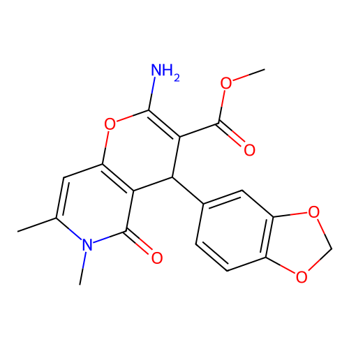 methyl 2-amino-4-(benzo[d][1,3]dioxol-5-yl)-6,7-dimethyl-5-oxo-5,6-dihydro-4H-pyrano[3,2-c]pyridine-3-carboxylate structure