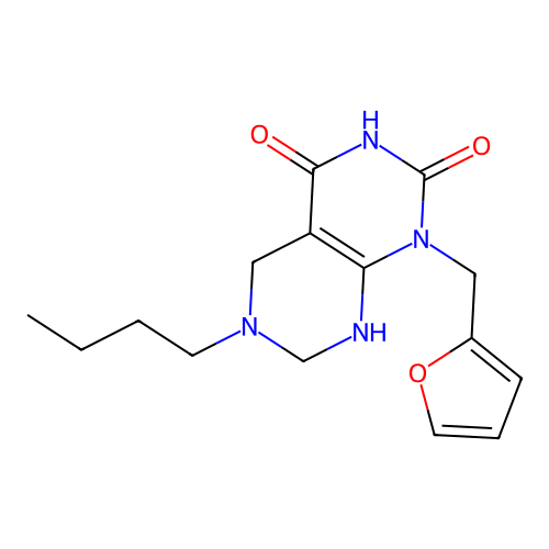 6-butyl-1-(furan-2-ylmethyl)-5,6,7,8-tetrahydropyrimido[4,5-d]pyrimidine-2,4(1H,3H)-dione structure