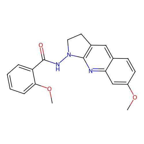 2-methoxy-N-(7-methoxy-2,3-dihydro-1H-pyrrolo[2,3-b]quinolin-1-yl)benzamide structure