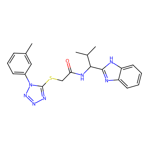 N-[1-(1H-benzimidazol-2-yl)-2-methylpropyl]-2-{[1-(3-methylphenyl)-1H-tetrazol-5-yl]sulfanyl}acetamide structure