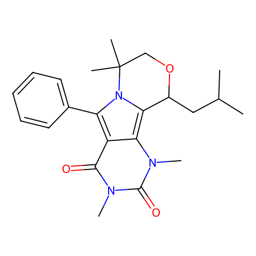 1,3,7,7-tetramethyl-10-(2-methylpropyl)-5-phenyl-1,7,8,10-tetrahydro-2H-pyrimido[4',5':3,4]pyrrolo[2,1-c][1,4]oxazine-2,4(3H)-dione structure