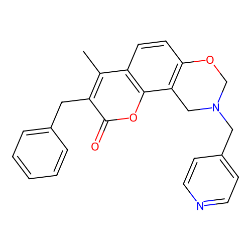 3-benzyl-4-methyl-9-(pyridin-4-ylmethyl)-8,10-dihydropyrano[2,3-f][1,3]benzoxazin-2-one structure