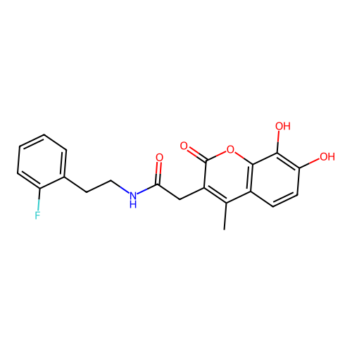 2-(7,8-dihydroxy-4-methyl-2-oxo-2H-chromen-3-yl)-N-(2-fluorophenethyl)acetamide structure