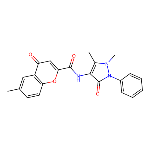 N-(1,5-dimethyl-3-oxo-2-phenyl-2,3-dihydro-1H-pyrazol-4-yl)-6-methyl-4-oxo-4H-chromene-2-carboxamide structure