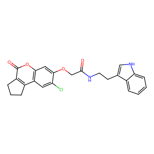 2-[(8-chloro-4-oxo-1,2,3,4-tetrahydrocyclopenta[c]chromen-7-yl)oxy]-N-[2-(1H-indol-3-yl)ethyl]acetamide structure