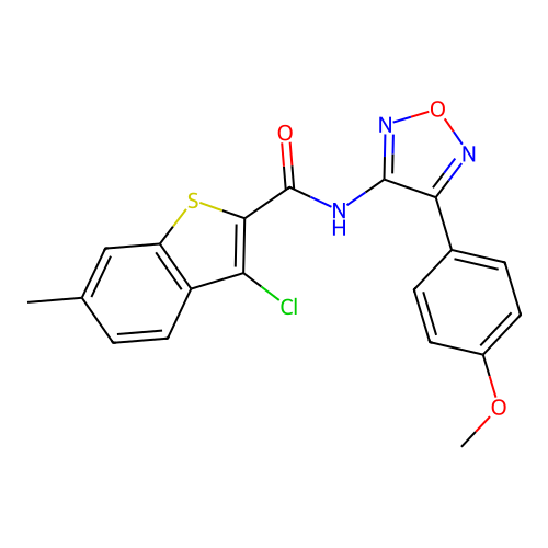 3-chloro-N-[4-(4-methoxyphenyl)-1,2,5-oxadiazol-3-yl]-6-methyl-1-benzothiophene-2-carboxamide structure