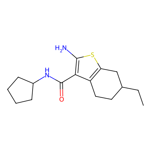 2-amino-N-cyclopentyl-6-ethyl-4,5,6,7-tetrahydro-1-benzothiophene-3-carboxamide structure
