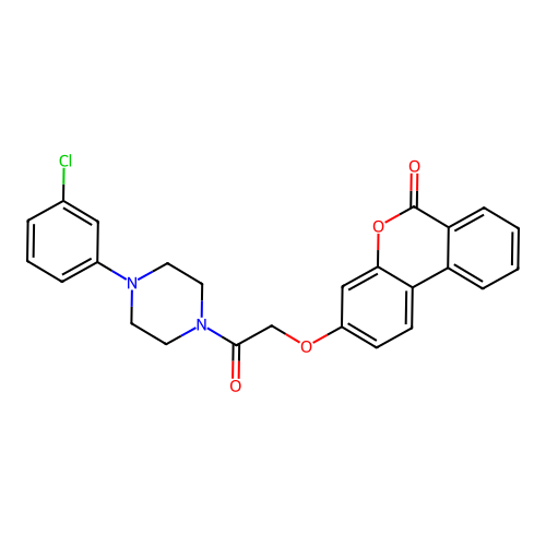 3-(2-(4-(3-chlorophenyl)piperazin-1-yl)-2-oxoethoxy)-6H-benzo[c]chromen-6-one structure