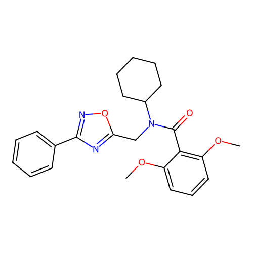 N-cyclohexyl-2,6-dimethoxy-N-[(3-phenyl-1,2,4-oxadiazol-5-yl)methyl]benzamide structure