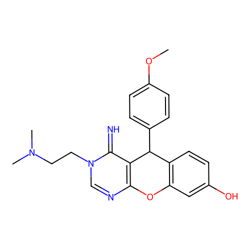 3-[2-(dimethylamino)ethyl]-4-imino-5-(4-methoxyphenyl)-3,5-dihydro-4H-chromeno[2,3-d]pyrimidin-8-ol structure
