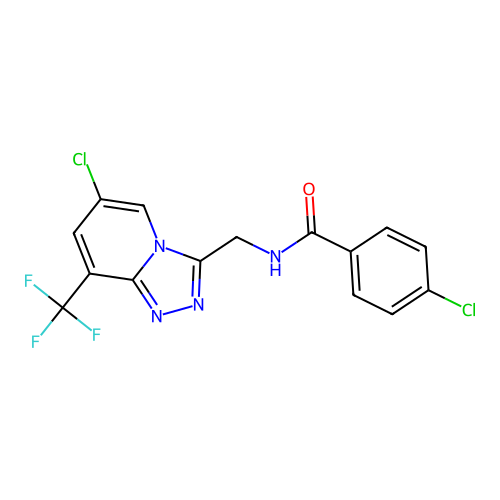 4-chloro-N-((6-chloro-8-(trifluoromethyl)-[1,2,4]triazolo[4,3-a]pyridin-3-yl)methyl)benzamide structure