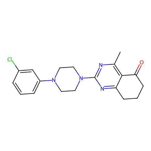 2-[4-(3-chlorophenyl)piperazin-1-yl]-4-methyl-7,8-dihydroquinazolin-5(6H)-one structure