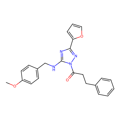 1-(3-(furan-2-yl)-5-((4-methoxybenzyl)amino)-1H-1,2,4-triazol-1-yl)-3-phenylpropan-1-one structure