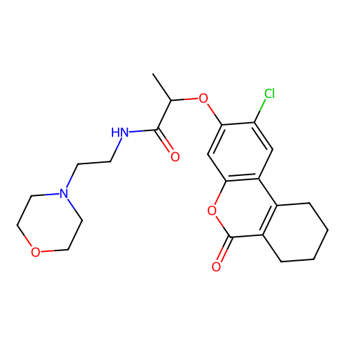 2-((2-chloro-6-oxo-7,8,9,10-tetrahydro-6H-benzo[c]chromen-3-yl)oxy)-N-(2-morpholinoethyl)propanamide structure