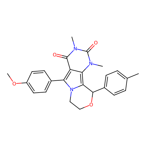 5-(4-methoxyphenyl)-1,3-dimethyl-10-(4-methylphenyl)-1,7,8,10-tetrahydro-2H-pyrimido[4',5':3,4]pyrrolo[2,1-c][1,4]oxazine-2,4(3H)-dione structure
