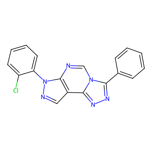 7-(2-chlorophenyl)-3-phenyl-7H-pyrazolo[4,3-e][1,2,4]triazolo[4,3-c]pyrimidine structure