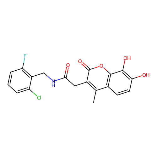 N-(2-chloro-6-fluorobenzyl)-2-(7,8-dihydroxy-4-methyl-2-oxo-2H-chromen-3-yl)acetamide structure