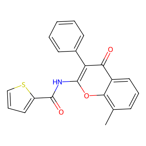 N-(8-methyl-4-oxo-3-phenyl-4H-chromen-2-yl)thiophene-2-carboxamide structure