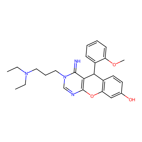 3-[3-(diethylamino)propyl]-4-imino-5-(2-methoxyphenyl)-5H-chromeno[2,3-d]pyrimidin-8-ol structure