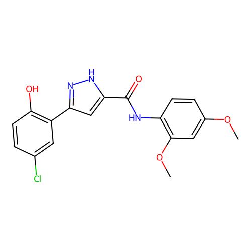 3-(5-chloro-2-hydroxyphenyl)-N-(2,4-dimethoxyphenyl)-1H-pyrazole-5-carboxamide structure
