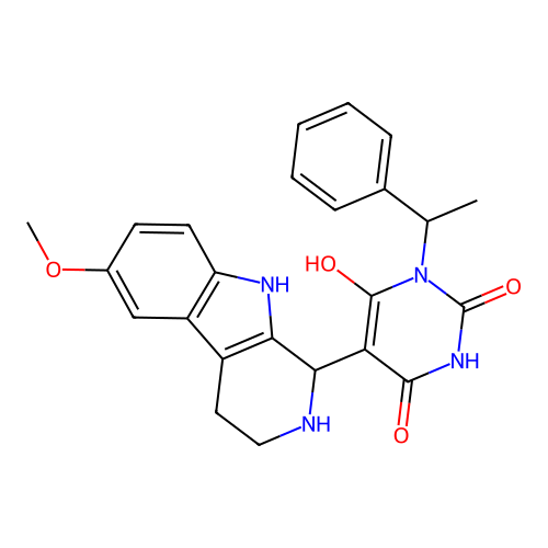 6-hydroxy-5-(6-methoxy-2,3,4,9-tetrahydro-1H-pyrido[3,4-b]indol-1-yl)-3-(1-phenylethyl)pyrimidine-2,4(1H,3H)-dione structure