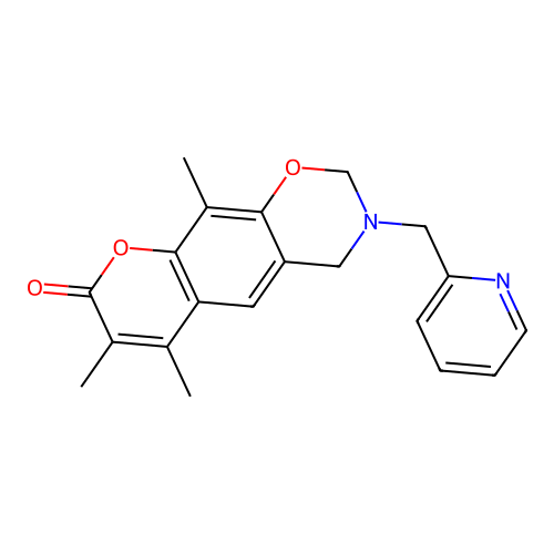 6,7,10-trimethyl-3-(pyridin-2-ylmethyl)-3,4-dihydro-2H,8H-chromeno[6,7-e][1,3]oxazin-8-one structure