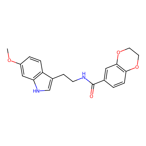 N-[2-(6-methoxy-1H-indol-3-yl)ethyl]-2,3-dihydro-1,4-benzodioxine-6-carboxamide structure