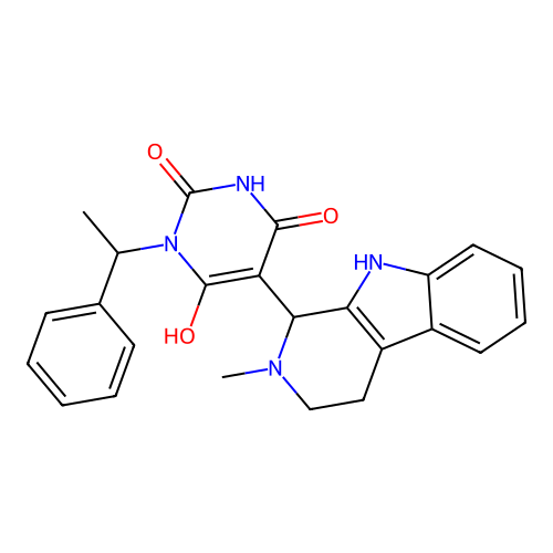 6-hydroxy-5-(2-methyl-2,3,4,9-tetrahydro-1H-pyrido[3,4-b]indol-1-yl)-3-(1-phenylethyl)pyrimidine-2,4(1H,3H)-dione structure