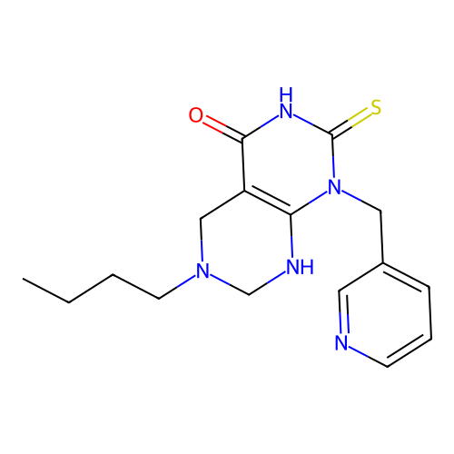 6-butyl-1-(pyridin-3-ylmethyl)-2-thioxo-2,3,5,6,7,8-hexahydropyrimido[4,5-d]pyrimidin-4(1H)-one structure