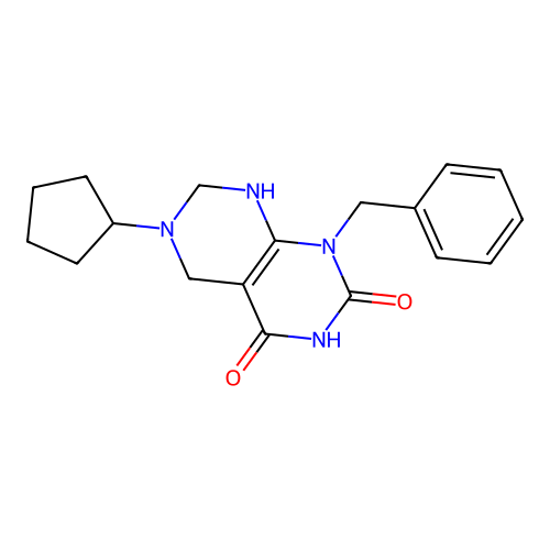 1-benzyl-6-cyclopentyl-5,6,7,8-tetrahydropyrimido[4,5-d]pyrimidine-2,4(1H,3H)-dione structure