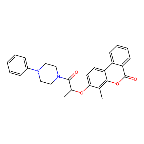 4-methyl-3-((1-oxo-1-(4-phenylpiperazin-1-yl)propan-2-yl)oxy)-6H-benzo[c]chromen-6-one structure