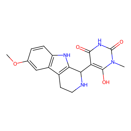 6-hydroxy-5-(6-methoxy-2,3,4,9-tetrahydro-1H-pyrido[3,4-b]indol-1-yl)-3-methylpyrimidine-2,4(1H,3H)-dione structure