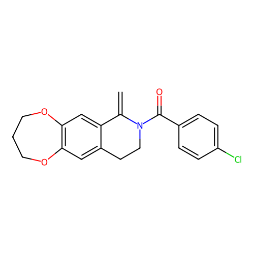 (4-chlorophenyl)(7-methylene-3,4,9,10-tetrahydro-2H-[1,4]dioxepino[2,3-g]isoquinolin-8(7H)-yl)methanone structure