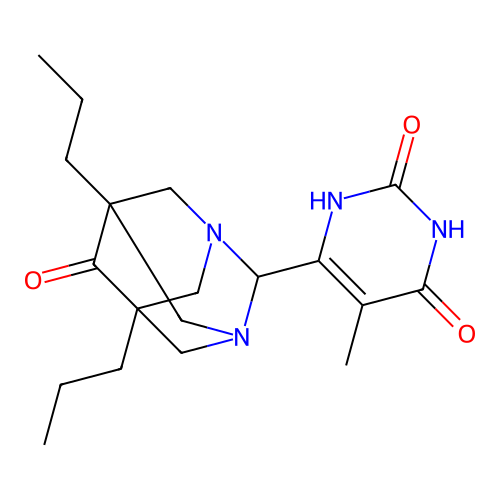 2-(6-hydroxy-5-methyl-2-oxo-2,3-dihydropyrimidin-4-yl)-5,7-dipropyl-1,3-diazatricyclo[3.3.1.1~3,7~]decan-6-one structure