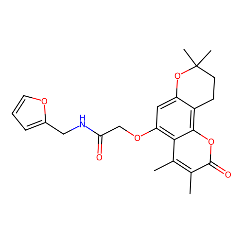 N-(furan-2-ylmethyl)-2-((3,4,8,8-tetramethyl-2-oxo-2,8,9,10-tetrahydropyrano[2,3-f]chromen-5-yl)oxy)acetamide structure