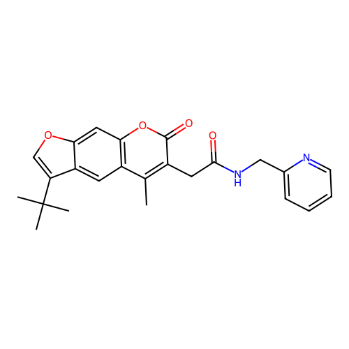 2-(3-tert-butyl-5-methyl-7-oxofuro[3,2-g]chromen-6-yl)-N-(pyridin-2-ylmethyl)acetamide structure