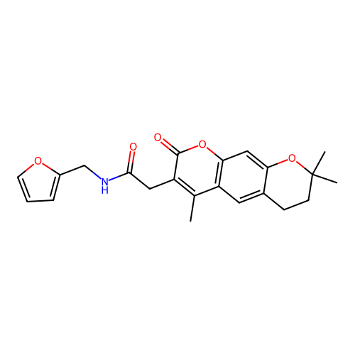 N-(furan-2-ylmethyl)-2-(4,8,8-trimethyl-2-oxo-2,6,7,8-tetrahydropyrano[3,2-g]chromen-3-yl)acetamide structure