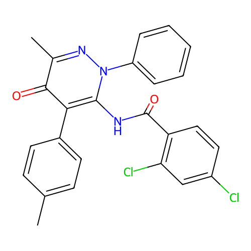 2,4-dichloro-N-(6-methyl-5-oxo-2-phenyl-4-(p-tolyl)-2,5-dihydropyridazin-3-yl)benzamide structure