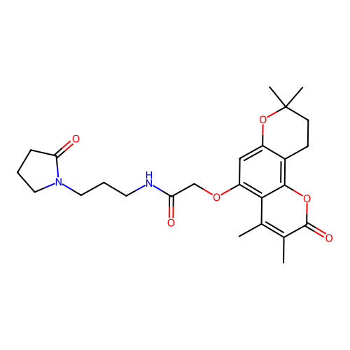 N-(3-(2-oxopyrrolidin-1-yl)propyl)-2-((3,4,8,8-tetramethyl-2-oxo-2,8,9,10-tetrahydropyrano[2,3-f]chromen-5-yl)oxy)acetamide structure