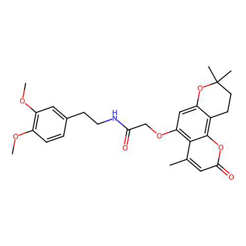 N-[2-(3,4-dimethoxyphenyl)ethyl]-2-[(4,8,8-trimethyl-2-oxo-9,10-dihydro-2H,8H-pyrano[2,3-f]chromen-5-yl)oxy]acetamide structure
