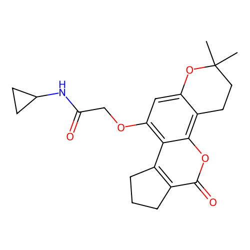 N-cyclopropyl-2-((2,2-dimethyl-6-oxo-3,4,6,7,8,9-hexahydro-2H-cyclopenta[c]pyrano[2,3-h]chromen-10-yl)oxy)acetamide structure