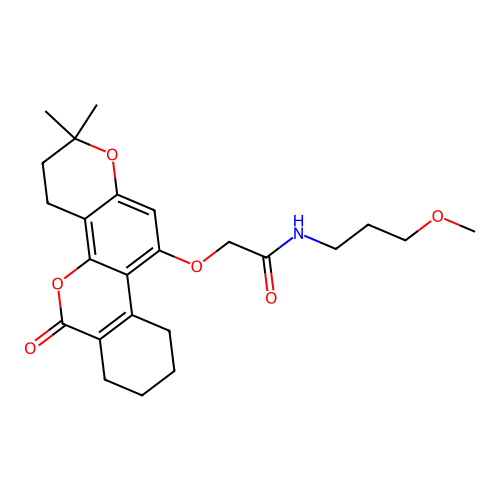 2-((2,2-dimethyl-6-oxo-2,3,4,6,7,8,9,10-octahydrobenzo[c]pyrano[2,3-h]chromen-11-yl)oxy)-N-(3-methoxypropyl)acetamide structure