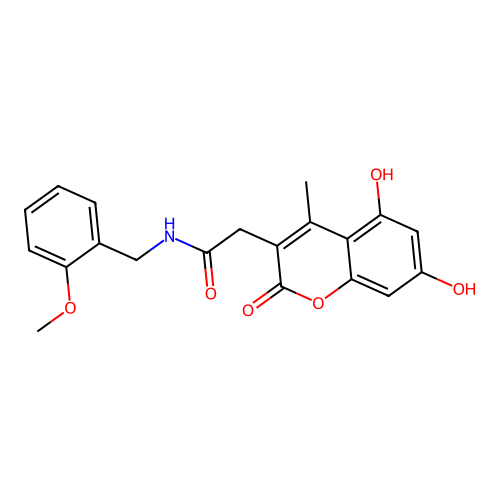 2-(5,7-dihydroxy-4-methyl-2-oxo-2H-chromen-3-yl)-N-(2-methoxybenzyl)acetamide structure
