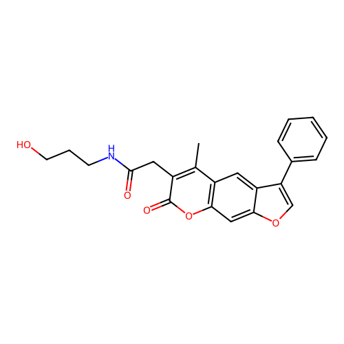 N-(3-hydroxypropyl)-2-(5-methyl-7-oxo-3-phenyl-7H-furo[3,2-g]chromen-6-yl)acetamide structure