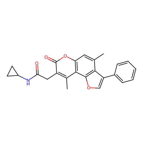 N-cyclopropyl-2-(4,9-dimethyl-7-oxo-3-phenyl-7H-furo[2,3-f]chromen-8-yl)acetamide structure