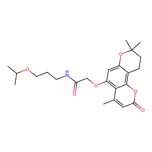 N-(3-isopropoxypropyl)-2-((4,8,8-trimethyl-2-oxo-2,8,9,10-tetrahydropyrano[2,3-f]chromen-5-yl)oxy)acetamide structure