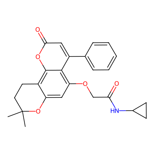 N-cyclopropyl-2-((8,8-dimethyl-2-oxo-4-phenyl-2,8,9,10-tetrahydropyrano[2,3-f]chromen-5-yl)oxy)acetamide structure
