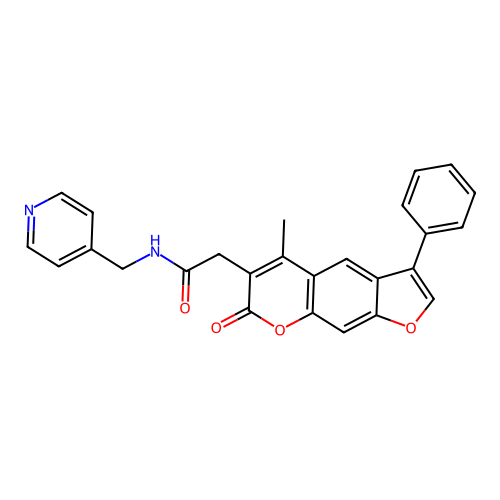 2-(5-methyl-7-oxo-3-phenyl-7H-furo[3,2-g]chromen-6-yl)-N-(pyridin-4-ylmethyl)acetamide structure