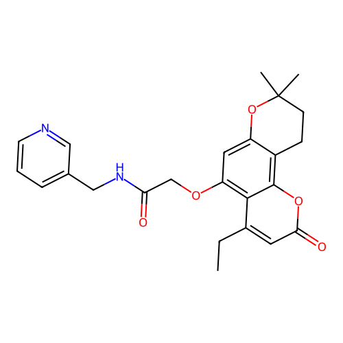 2-((4-ethyl-8,8-dimethyl-2-oxo-2,8,9,10-tetrahydropyrano[2,3-f]chromen-5-yl)oxy)-N-(pyridin-3-ylmethyl)acetamide structure